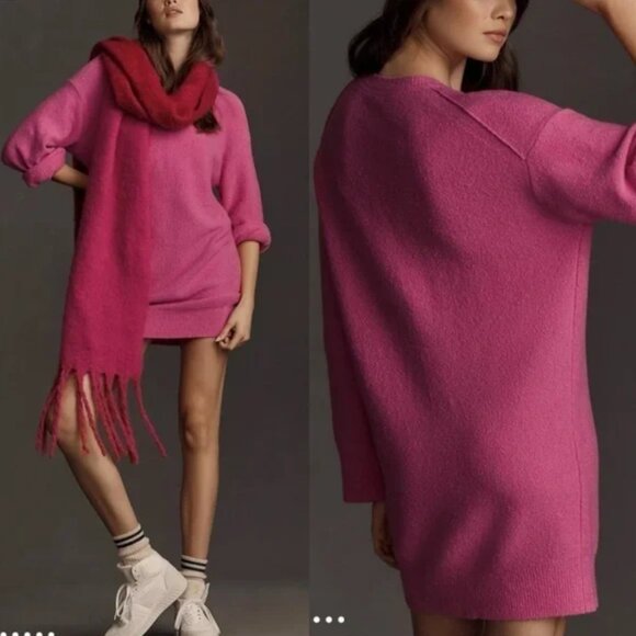 Anthropologie Daily Practice Long Sleeve Sweater Mini Dress Pink Size M - Picture 2 of 9